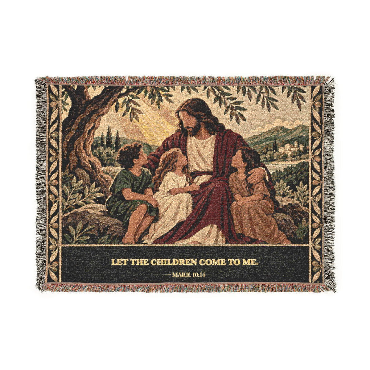 Religious Woven Blanket — 'Let The Children Come To Me' Jesus Throw