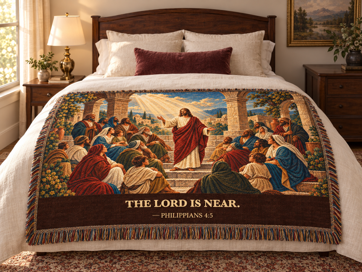 Religious Woven Blanket — 'The Lord Is Near' Inspirational Throw